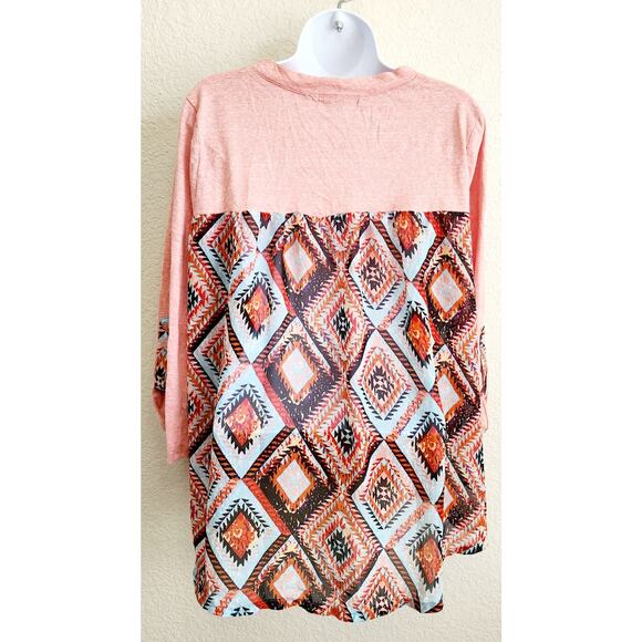 Liberty Love Orange Heathered Hi Low Hem Top 1XL Lightweight Roll Tab Sleeves - Picture 4 of 6